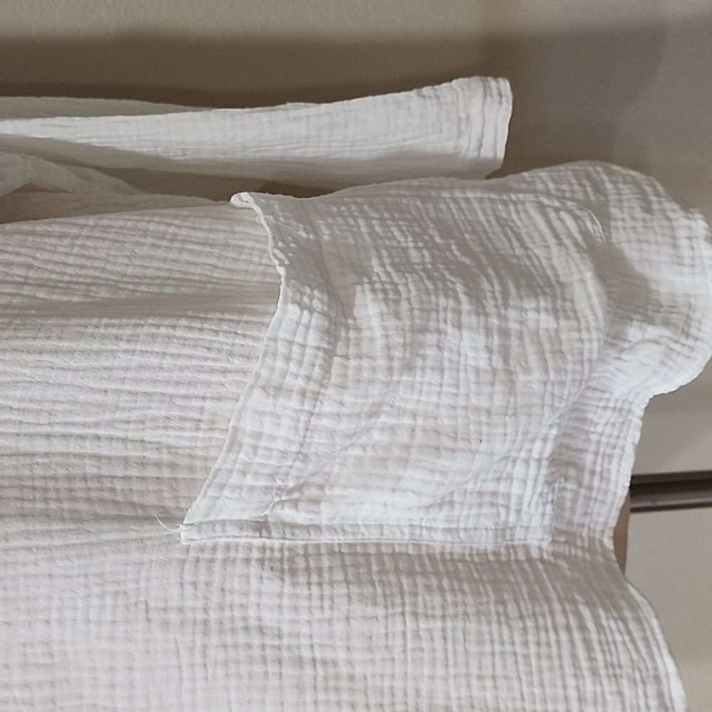 C&C California BlouseTop Cotton Gauze White Tunic Top Pockets Lagenlook size L - Picture 2 of 6
